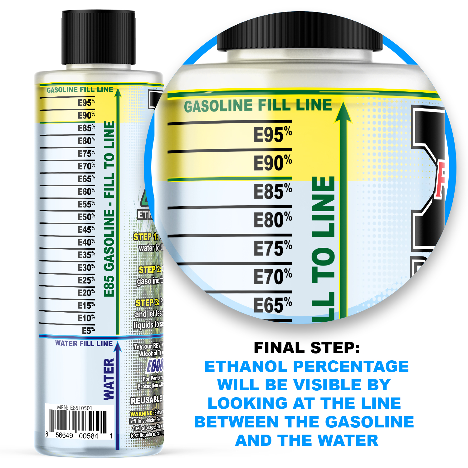 REV X E85 Tester + EBoost Ethanol Fuel Treatment Sample 1 Ethanol